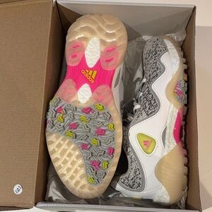 Adidas | codechaos 21 | waterproof | golf shoe | White, Pink, and Gray | 6 1/2